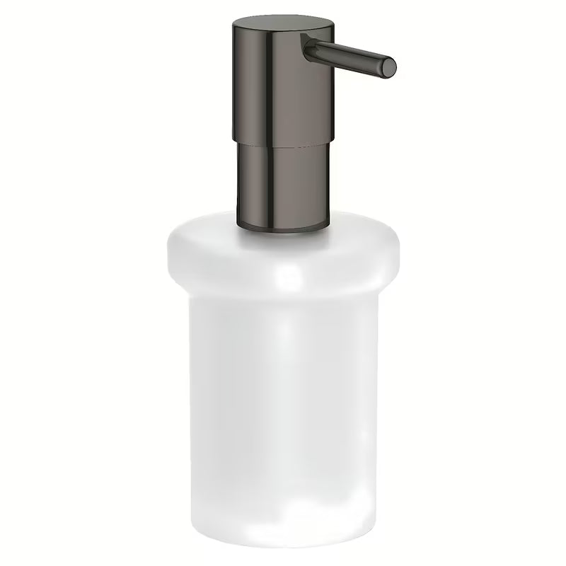 Dozator sapuna Grohe Essentials bez držača u izvedbi hard graphite, staklena posuda i metalni elementi.