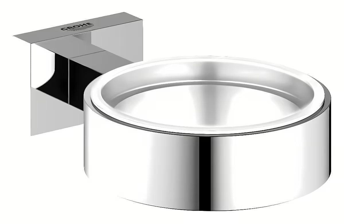 Kromirani zidni držač Grohe Essentials Cube pro za čašu, sapunicu ili dozator sa skrivenim pričvršćenjem.