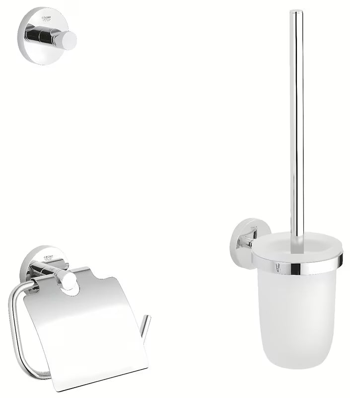 Kromirana set kupaonskih dodataka Grohe Essentials s kukicom, držačem papira s poklopcem i WC školjke četkom