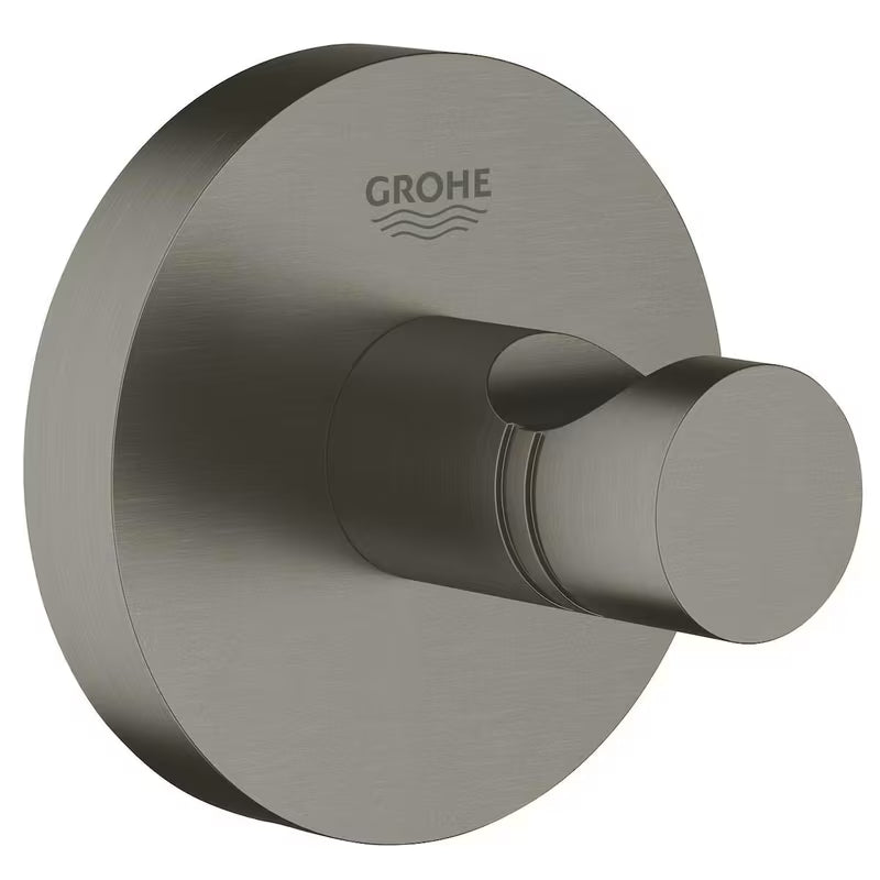 Metalni kupaonski kukica Grohe Essentials u izvedbi Brushed Hard Graphite sa skrivenim pričvršćenjem.