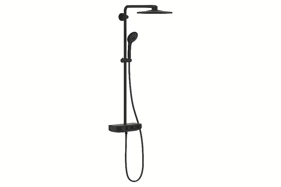 Tuš sustav Grohe Euphoria smartcontrol s termostatom u izvedbi phantom black s nadglavnim i ručnim tušem