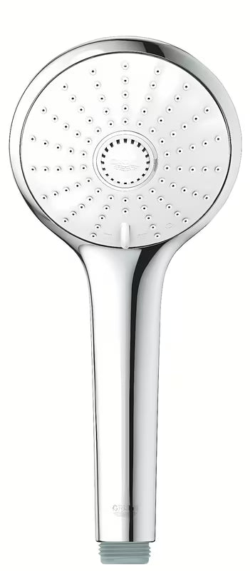Ručni tuš Grohe Euphoria 110 Massage u krom izvedbi s bijelom tuš pločom i tri vrste mlaza.