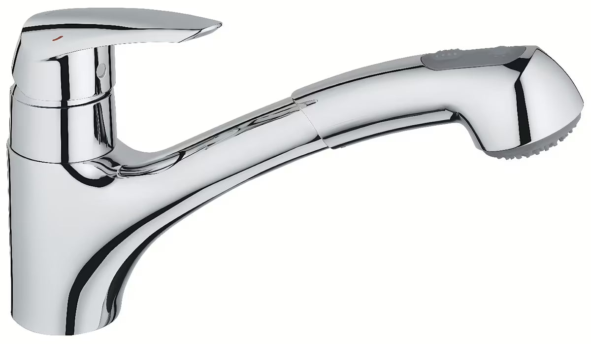 Kromirana miješalica za sudoper Grohe Eurodisc s izvlačivim tušem i zakretnim izljevom
