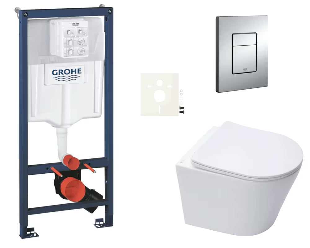 Viseći WC set SAT Infinitio s instalacijskim sustavom Grohe Rapid SL, vodokotlićem i aktivacijskom tipkom Even