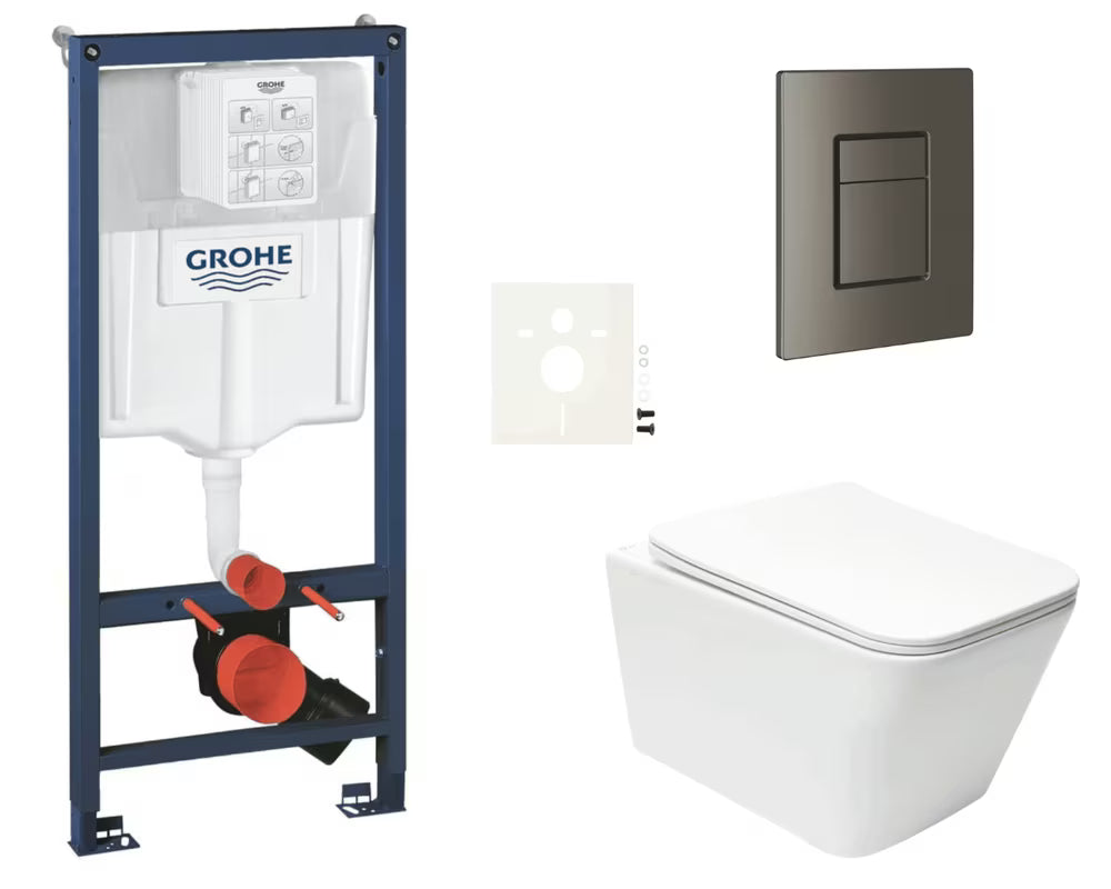Viseći WC set SAT Infinitio s instalacijskim sustavom Grohe Rapid SL, vodokotlićem i tipkom za ispiranje