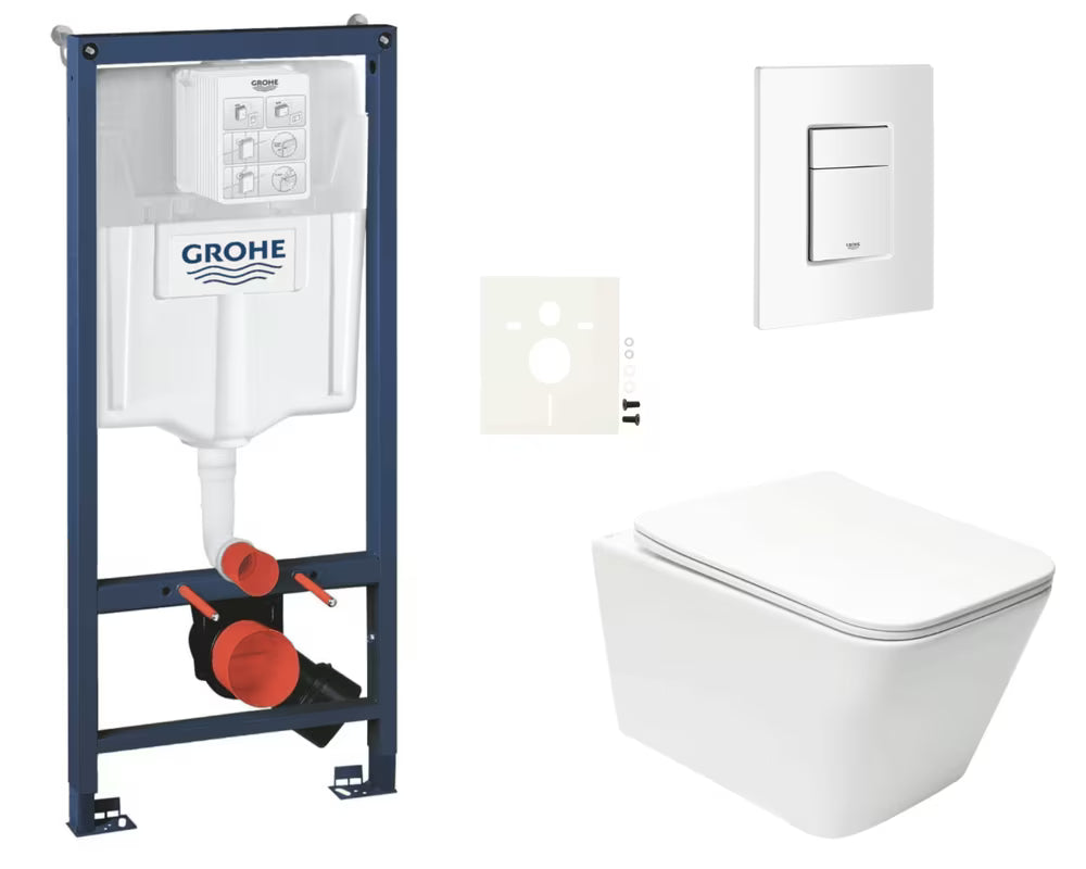 Viseći WC set SAT Infinitio s instalacijskim sustavom Grohe Rapid SL, vodokotlićem i tipkom Skate Cosmopolitan