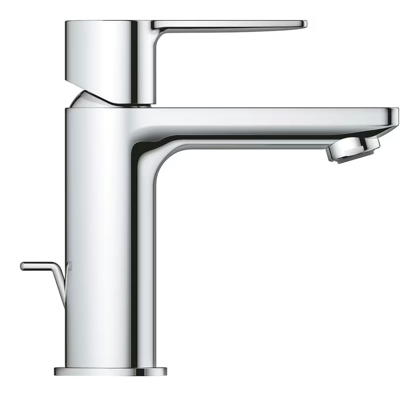 Kromirana jednoručna baterija miješalica za umivaonik Grohe Lineare s kratkim izljevom i odvodnim setom.