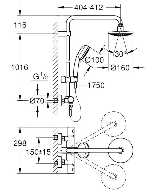 Tuš sustav Grohe New Tempesta Cosmopolitan 160 s termostatskom miješalicom u krom izvedbi