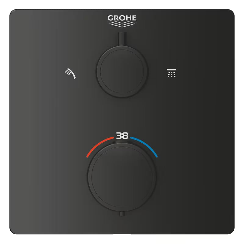 Podžbukni tuš sustav Grohe Precision Thermostat u mat crnoj boji s nadglavnim i ručnim tušem