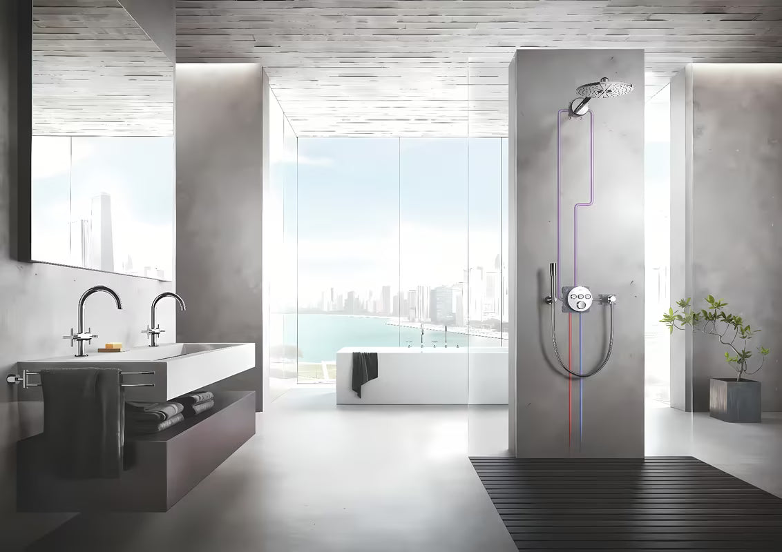 Kromirana nadglavni tuš Grohe Rainshower smartactive 310 s tuš krakom pro za zidnu ugradnju