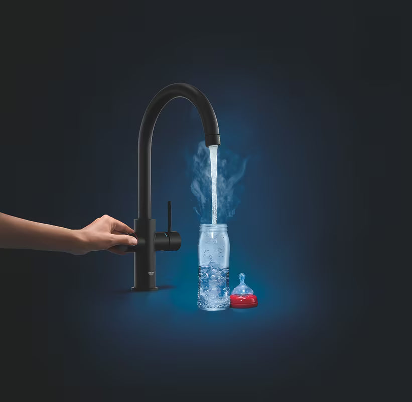 Grohe Red Duo miješalica za sudoper u izvedbi velvet black s upravljanjem dodirom za kipuću vodu i visokim izljevom C