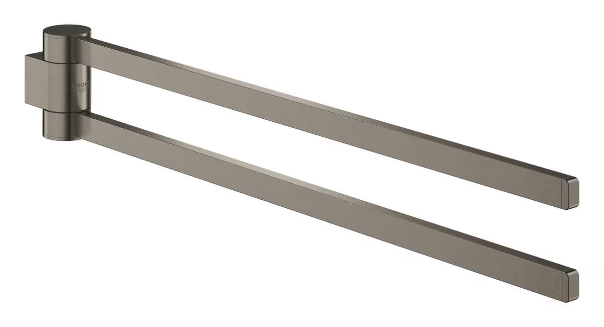 Dvostruki rotirajući držač ručnika Grohe Selection u izvedbi brušeni hard graphite sa skrivenim pričvršćenjem.