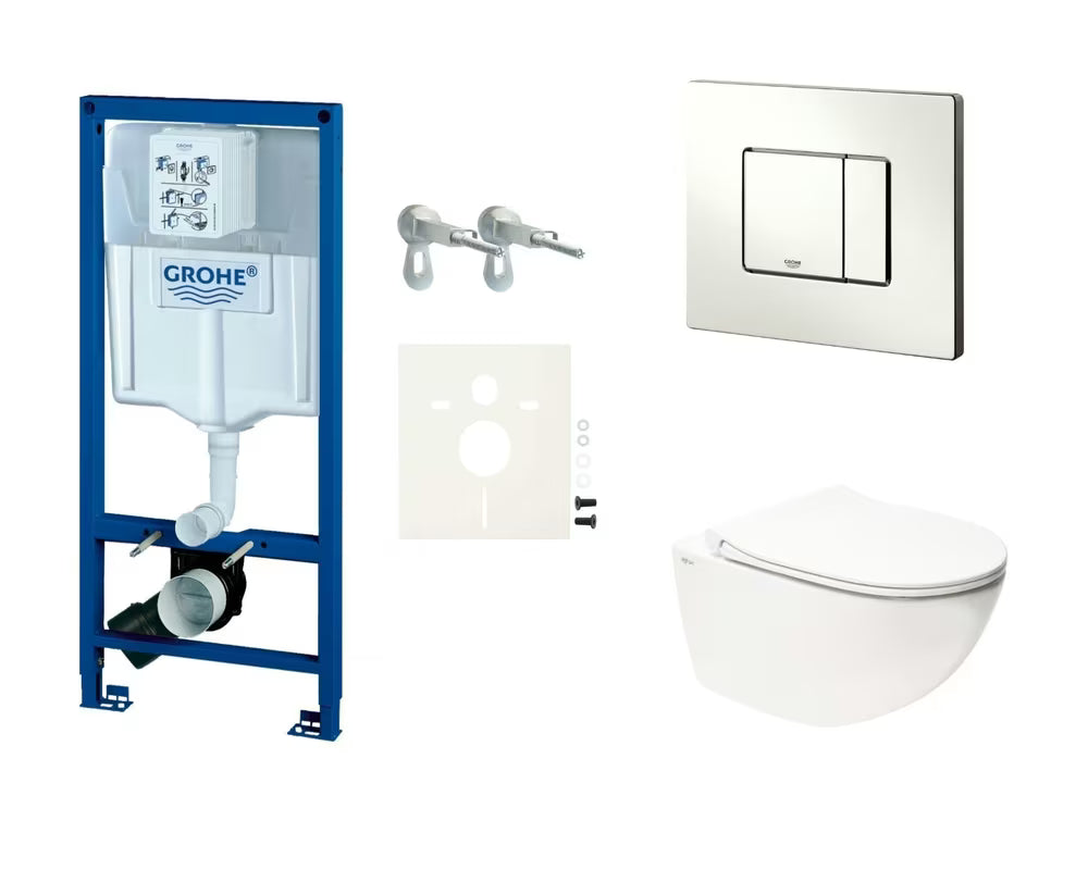Viseći WC set SAT Infinitio s instalacijskim modulom Grohe Rapid SL, tipkom Skate Cosmopolitan i sjedalom WC školjke