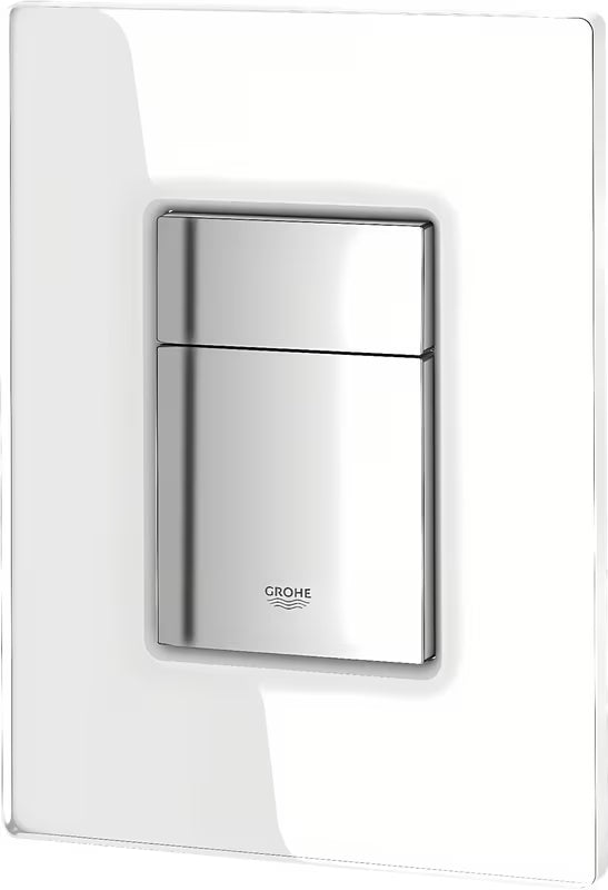 Tipka za Aktiviranje Grohe Skate Cosmopolitan sa staklenom površinom u mjesečno bijeloj boji.