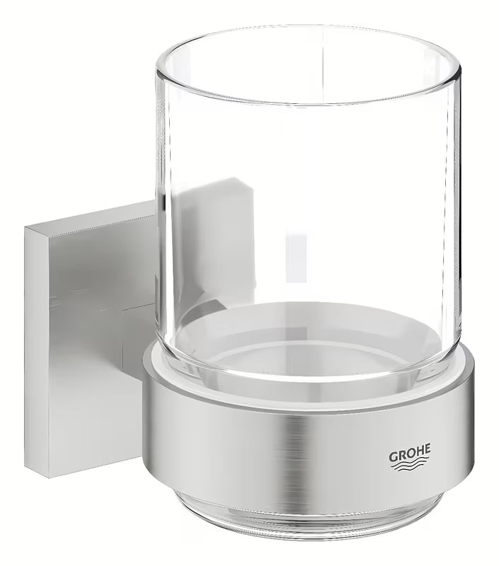 Čaša s držačem Grohe Start Cube Accessories u izvedbi supersteel sa skrivenim pričvršćenjem