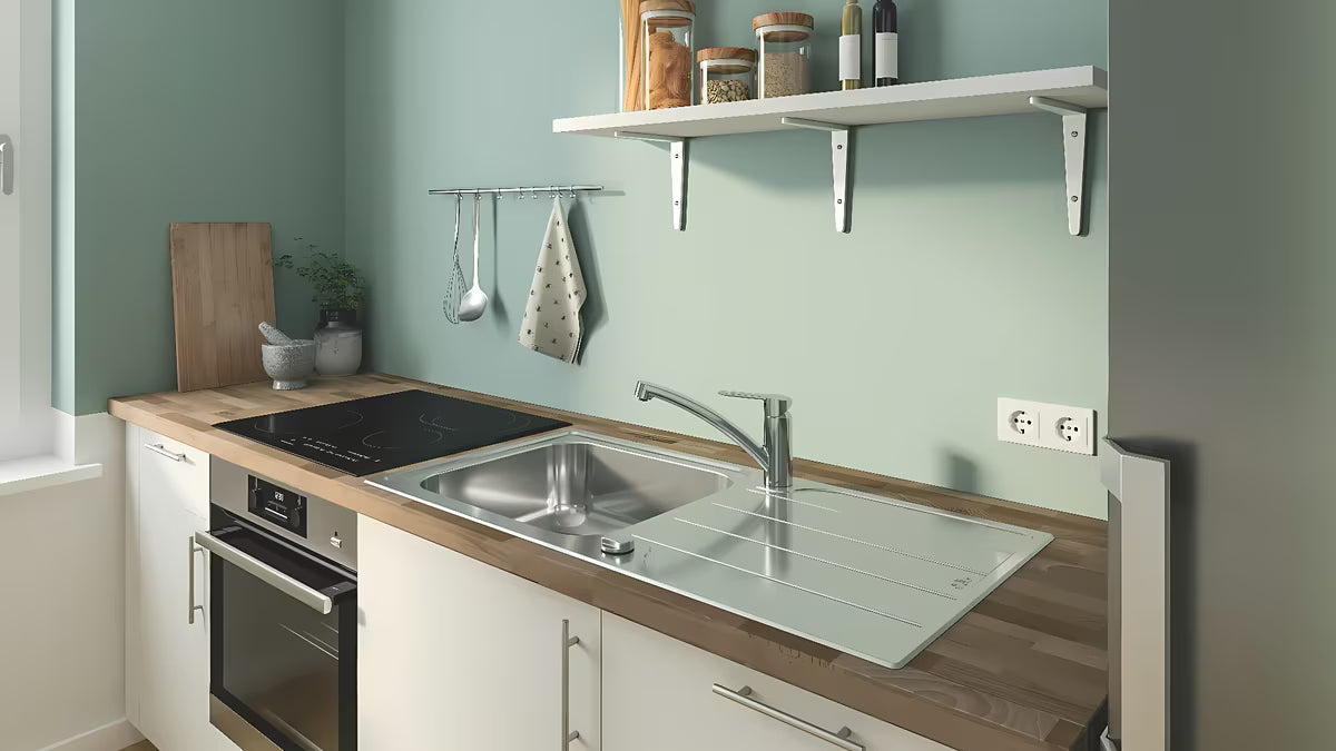 Kromirana jednoručna baterija miješalica za sudoper Grohe Start Eco s niskim zakretnim izljevom