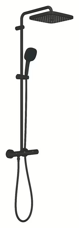 Mat crni tuš sustav Grohe Tempesta System Cube s termostatskom miješalicom, s nadglavnim i ručnim tušem