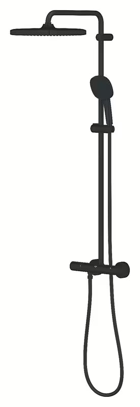 Mat crni tuš sustav Grohe Tempesta System Cube s termostatskom miješalicom, s nadglavnim i ručnim tušem