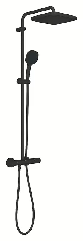 Mat crni tuš sustav Grohe Vitalio Comfort 250 s termostatskom miješalicom, s nadglavnim i ručnim tušem