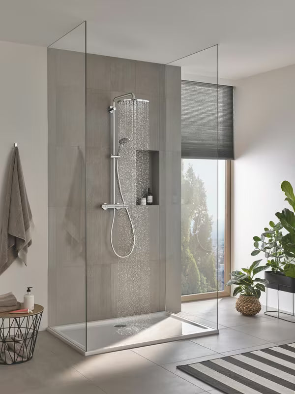 Tuš sustav Grohe Vitalio Joy XXL 310 s termostatom u krom izvedbi, s nadglavnim i ručnim tušem