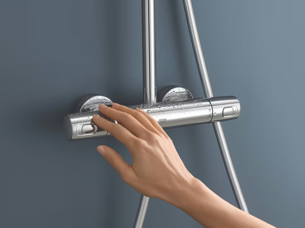 Tuš sustav Grohe Vitalio Joy XXL 310 s termostatom u krom izvedbi, s nadglavnim i ručnim tušem