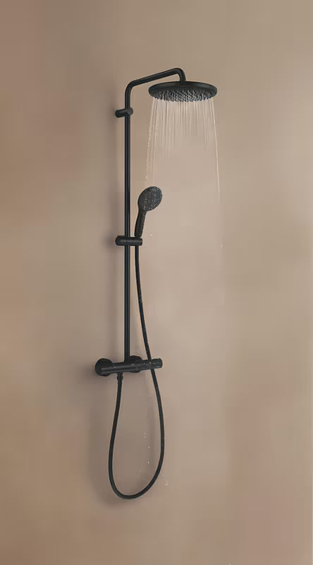 Mat crni tuš sustav Grohe Vitalio Start 250 s termostatskom miješalicom, s nadglavnim i ručnim tušem