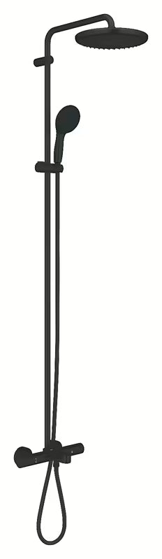 Mat crni tuš sustav Grohe Vitalio Start System s nadglavnim i ručnim tušem te termostatskom miješalicom za kadu