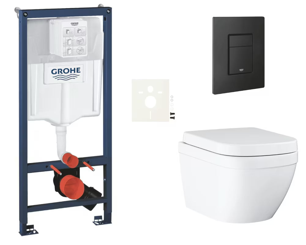 Viseći WC set Grohe Euro Ceramic s instalacijskim modulom Rapid SL i tipkom Even u crnoj izvedbi