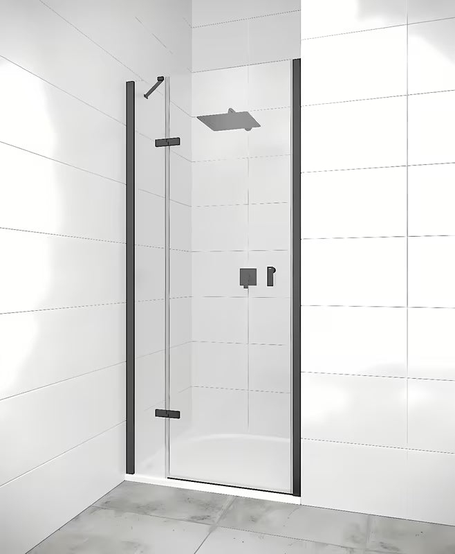 Bezokvirni tuš vrata Hüppe Strike New 90 cm s prozirnim staklom i crnim mat profilima