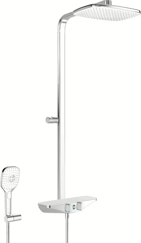 Hansa Emotion tuš sustav s termostatskom miješalicom Wellfit u bijelo-krom izvedbi s nadglavnim i ručnim tušem.
