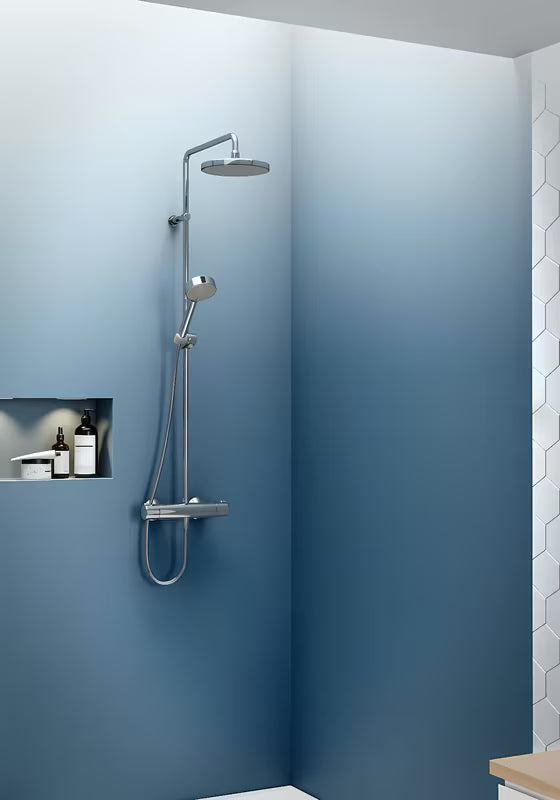 Hansa Micra tuš sustav s termostatskom miješalicom u kromu s nadglavnim i ručnim tušem