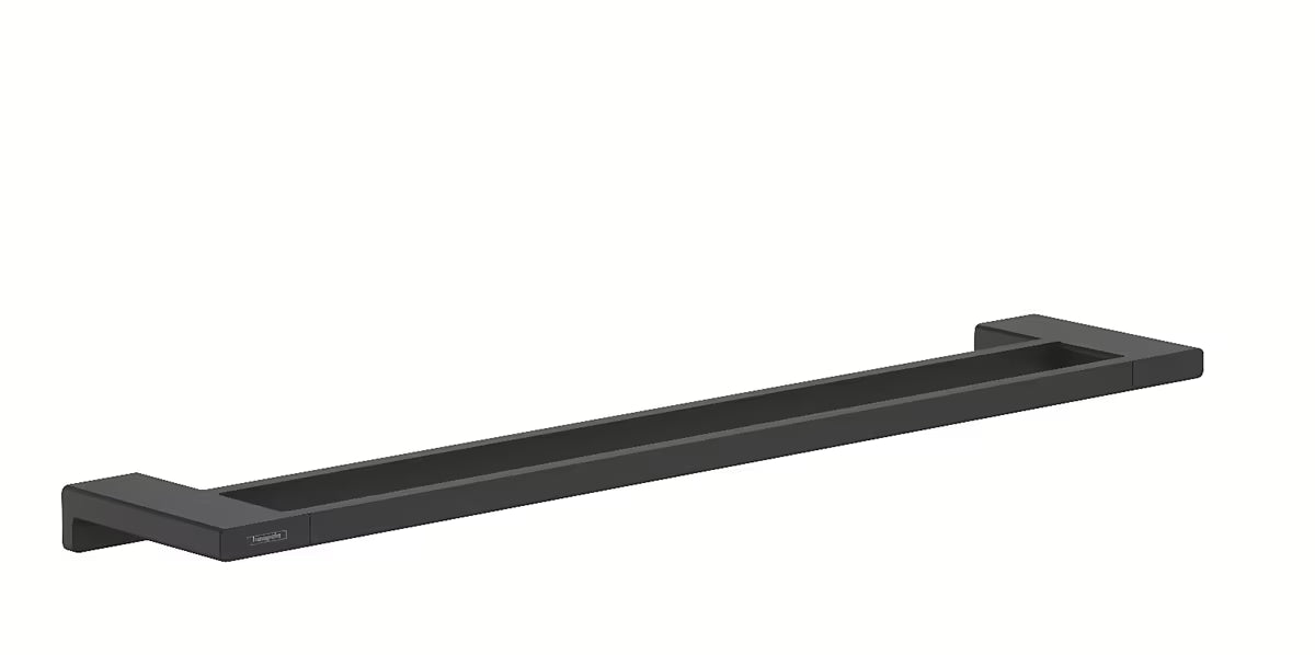 Dvokraki držač ručnika hansgrohe addstoris u mat crnoj boji pro za zidnu montažu.