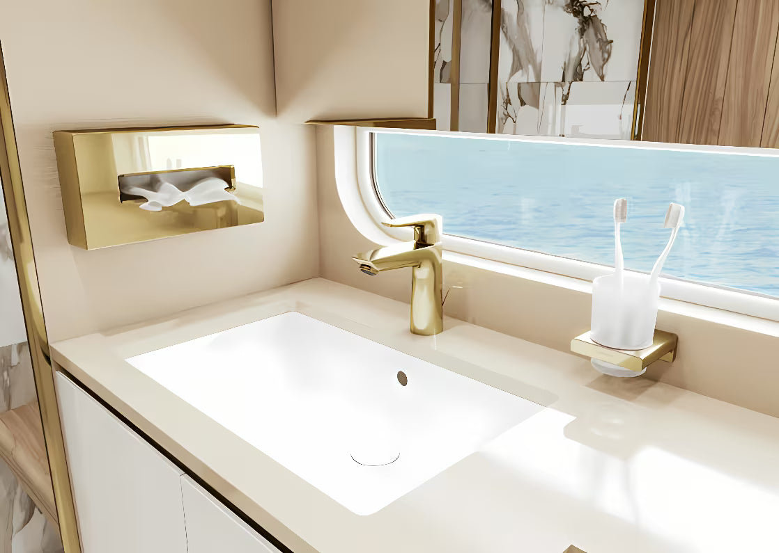 Hansgrohe addstoris zidni držač čaše i četkica sa staklenom čašom u poliranom zlatu.