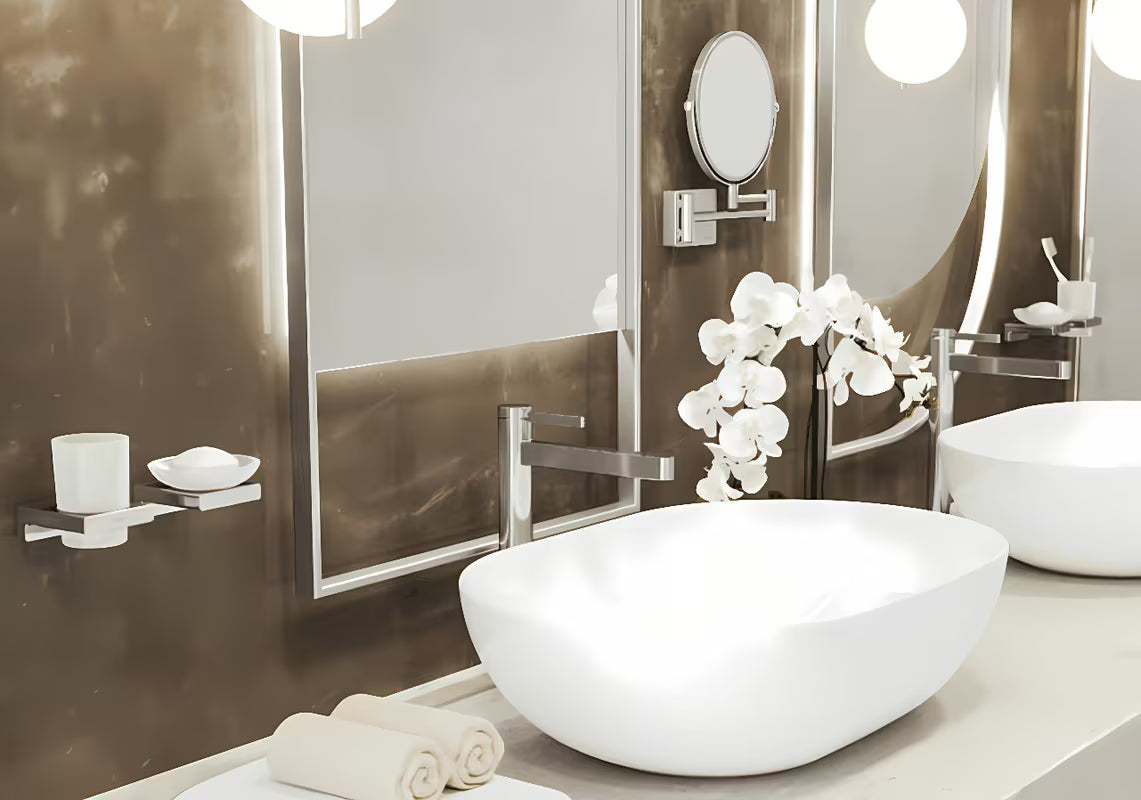 Kromirana posuda za sapun hansgrohe addstoris sa staklenom posudom i zidnim držačem