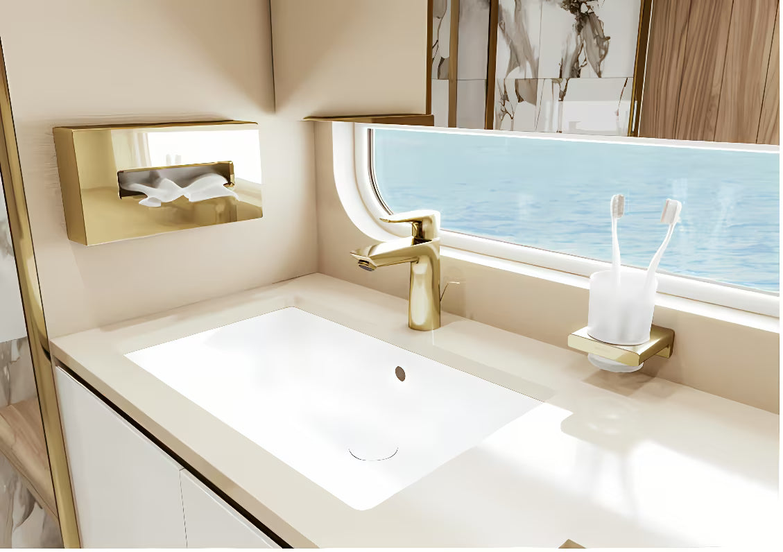 Dozator higijenskih vrećica Hansgrohe addstoris u sjajnoj zlatnoj izvedbi pro modernu kupaonicu