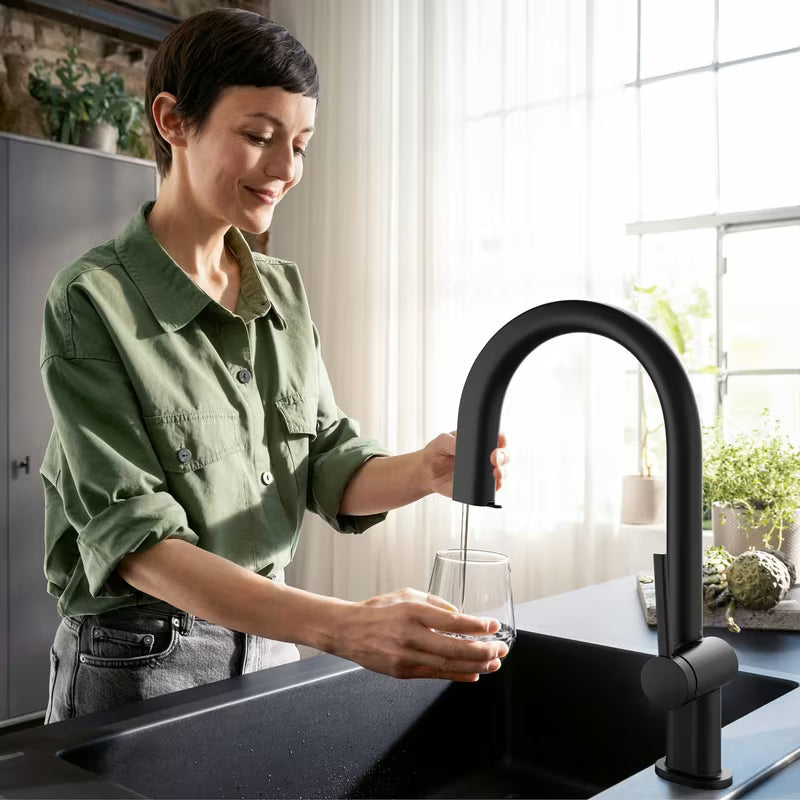 Hansgrohe Aqittura miješalica za sudoper u mat crnoj boji s izvlačnim izljevom i tipkom pro filtriranu vodu