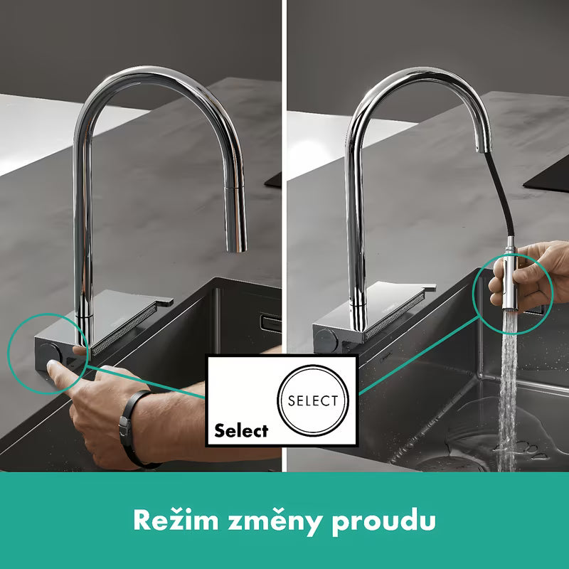 Kromirana miješalica za sudoper Hansgrohe Aquno s izvlačivim tušem s prebacivanjem mlaza Select