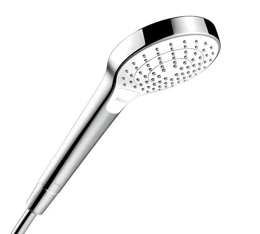 Ručni tuš Hansgrohe Croma Select S u bijeloj i kromiranoj boji s tipkom Select s tri mlaza