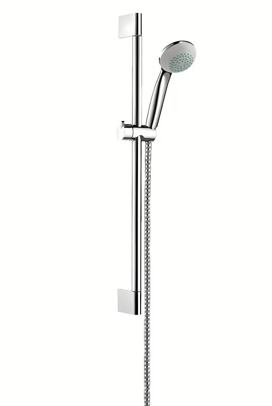 Hansgrohe Crometta 85 tuš set u krom izvedbi s ručnim tušem, šipkom, crijevom i klizačem.