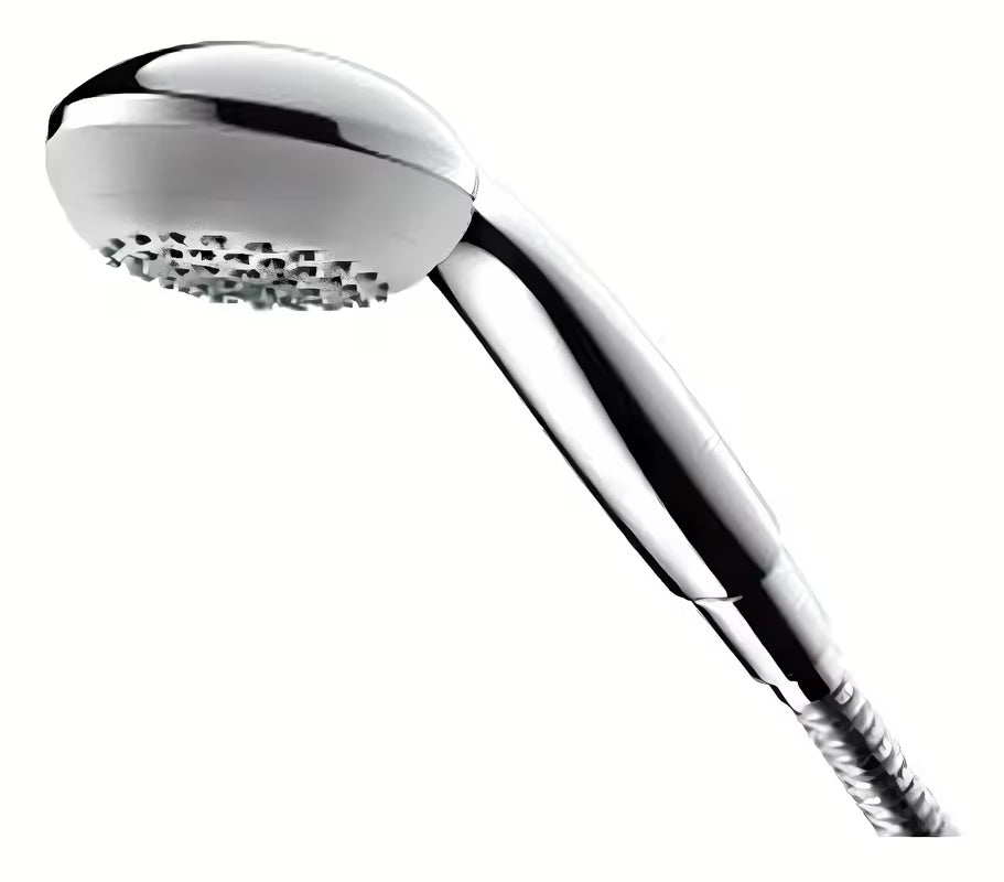 Ručni tuš Hansgrohe Crometta 85 Mono u kromu s okruglom glavom i svijetlosivim diskom mlaznica.