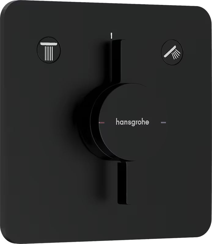 Podžbukna miješalica za tuš hansgrohe duoturn Q u mat crnoj izvedbi pro za upravljanje dvama potrošačima.