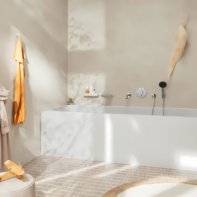 Podžbukna miješalica za tuš hansgrohe duoturn S u krom izvedbi pro za upravljanje dvama izljevnim mjestima.