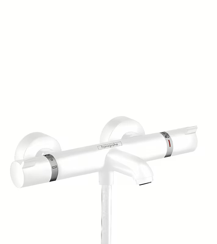 Termostatska zidna miješalica za kadu hansgrohe Ecostat u mat bijeloj boji s izljevom za kadu