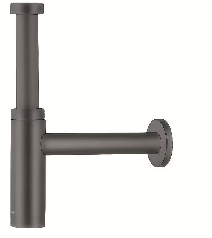 Sifon za Umivaonik hansgrohe Flowstar S u četkanom crnom kromu s pravokutnim dizajnom.