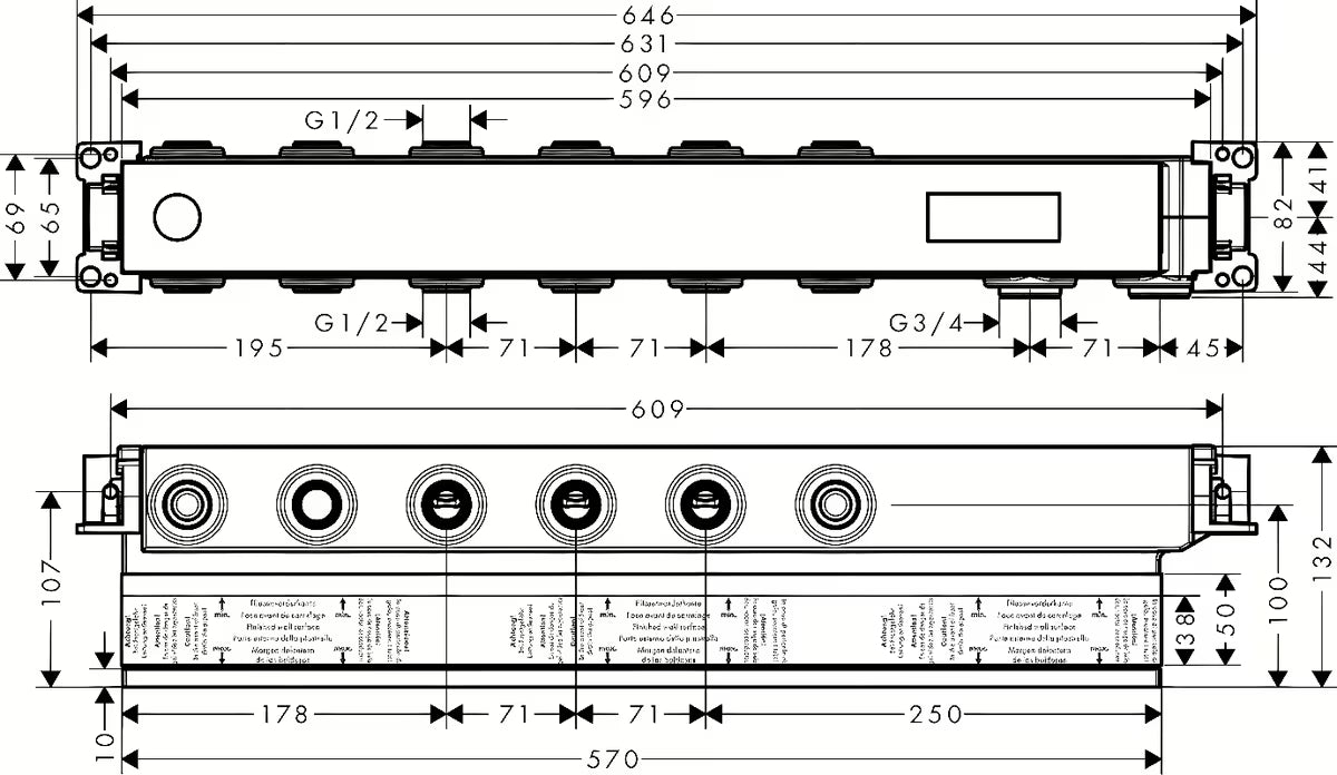 Podžbukno osnovno tijelo hansgrohe rainselect pro termostata za tuš s četiri funkcije