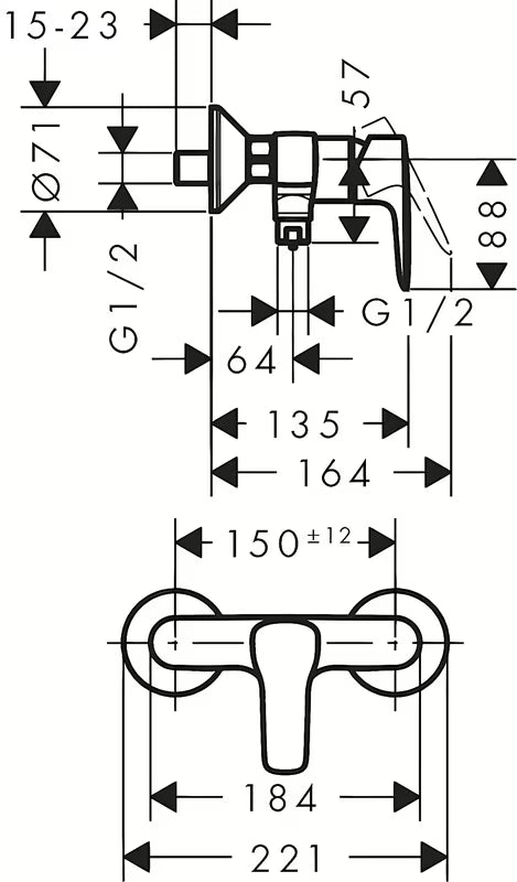 Zidna jednoručna baterija miješalica za tuš Hansgrohe HG248 u krom izvedbi
