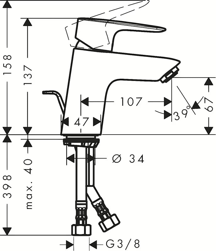 Kromirana jednoručna baterija stojeća miješalica za umivaonik Hansgrohe HG248 s odvodom zaobljenog dizajna