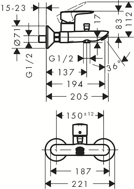 Zidna jednoručna baterija miješalica za kadu Hansgrohe HG248 u krom izvedbi s tehnologijom AirPower