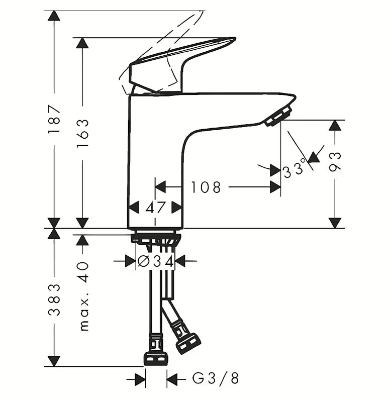 Kromirana jednoručna baterija miješalica za umivaonik hansgrohe Logis 100 s odvodnim setom push-open