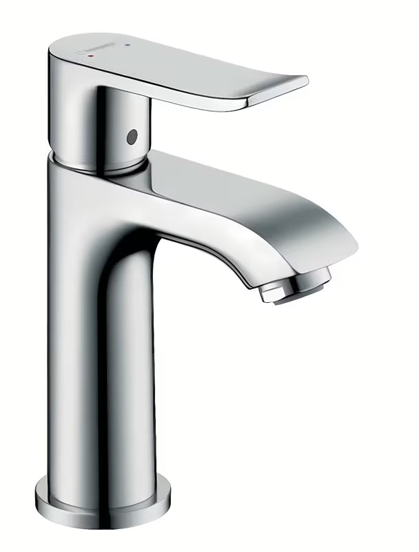 Kromirana jednoručna baterija miješalica za umivaonik Hansgrohe Metris bez odvoda s tehnologijom EcoSmart i QuickClean.